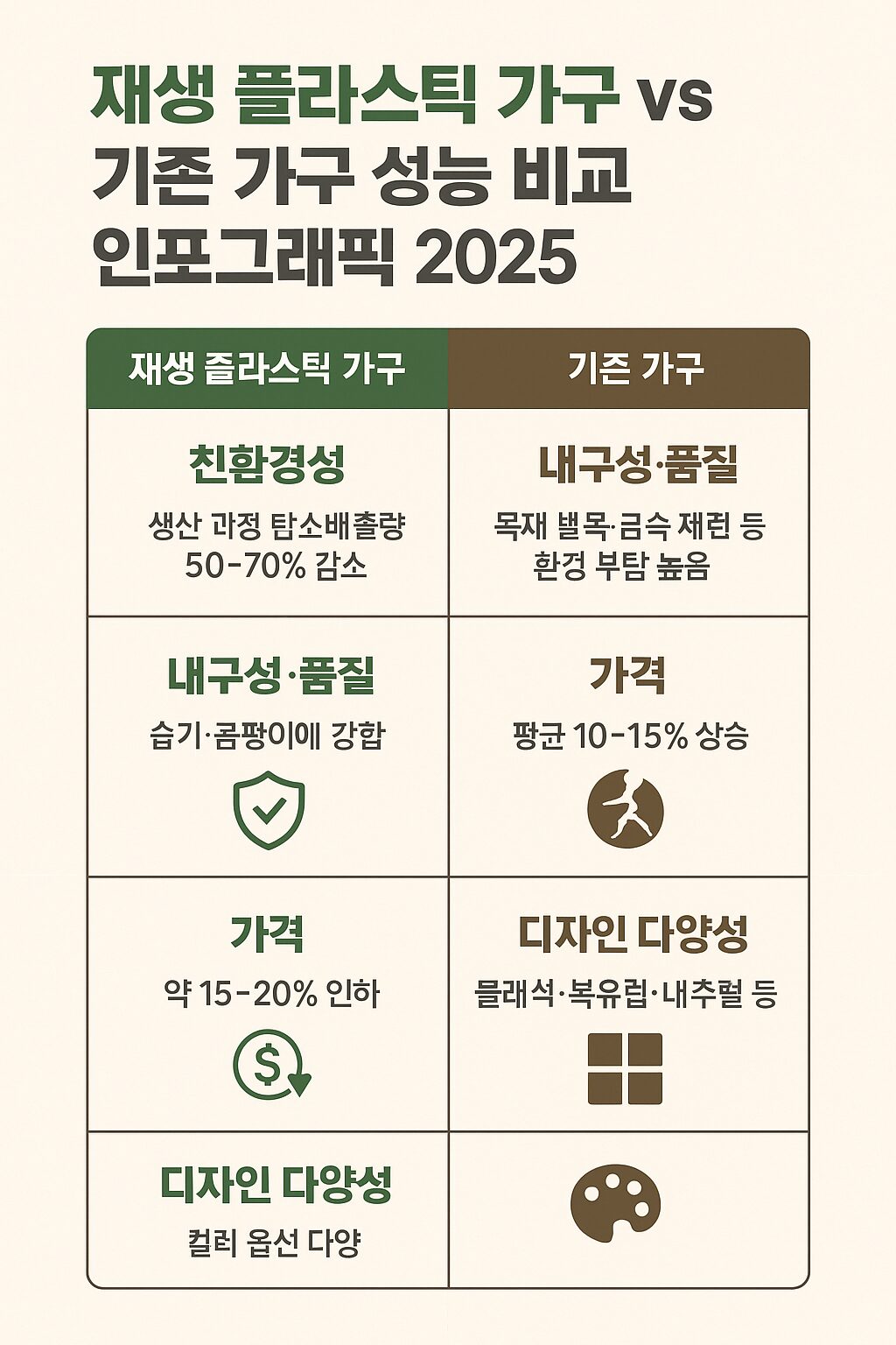 2025년 재생 플라스틱 가구 vs 기존 가구 비교.